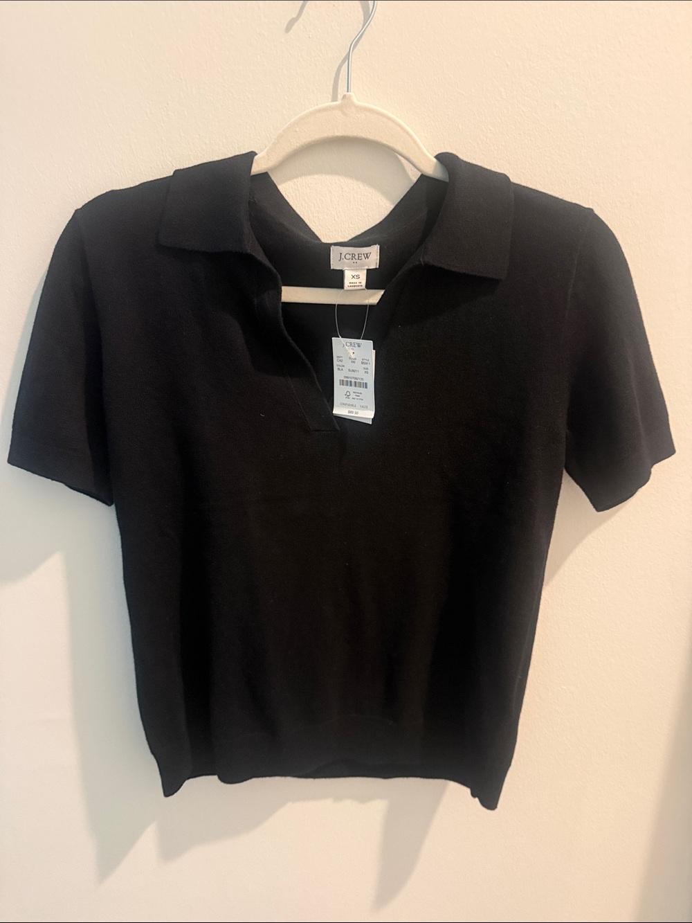 J. Crew Factory Black Short-Sleeve Polo Knit Top